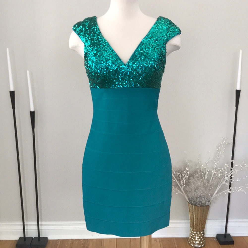 Val Stefani teal turquoise Bodycon Sequin dress